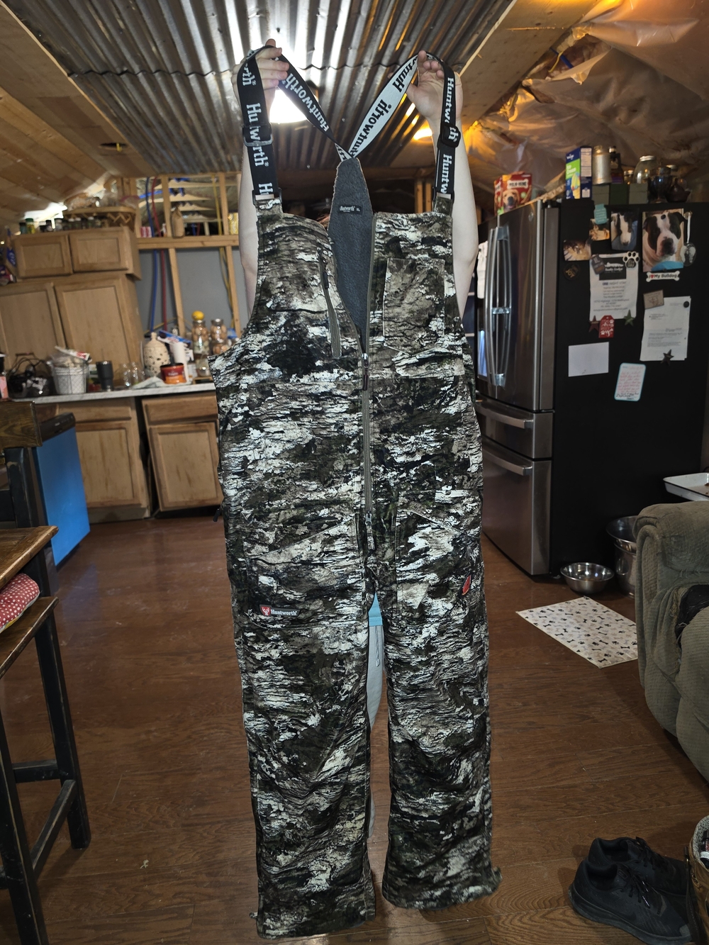 Huntworth Men's Camo Bib Overalls - Black/Gray